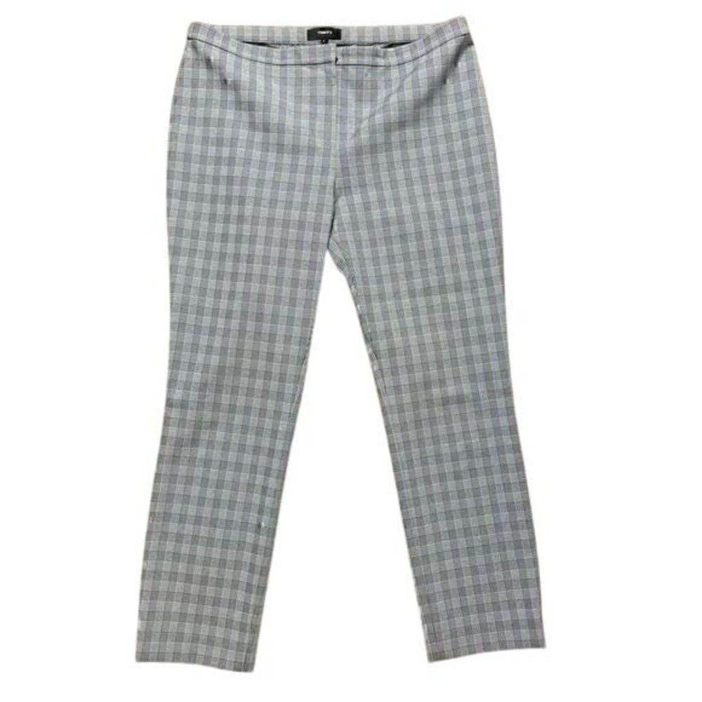 Theory Grey Glen Plaid Pull On Cropped Slim Fit Pants Size 8